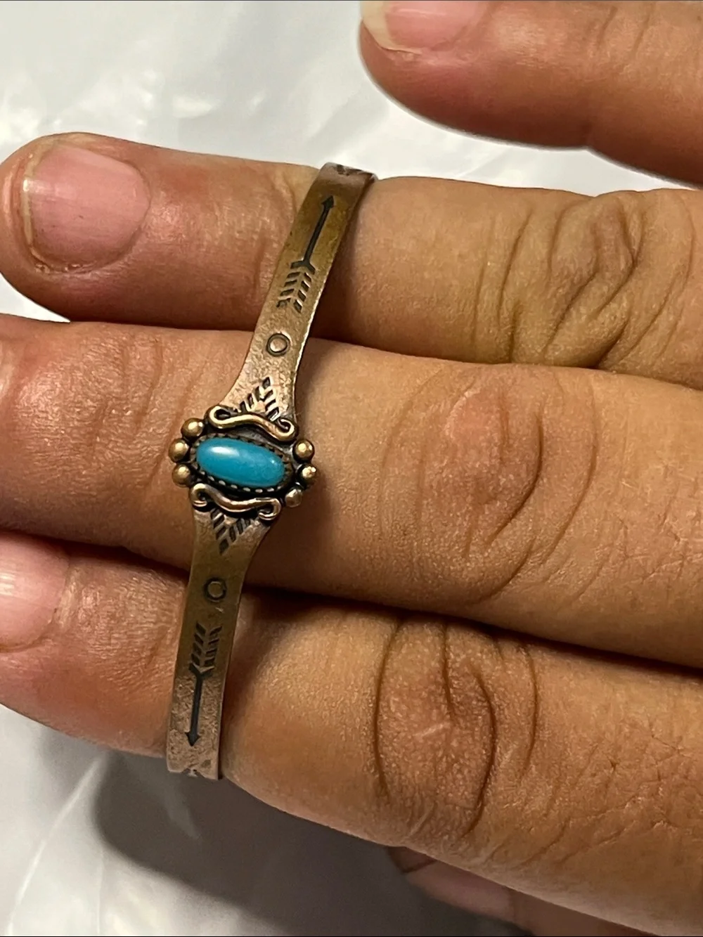 Turquoise Accent Copper Arrow Cuff Bracelet for Kids